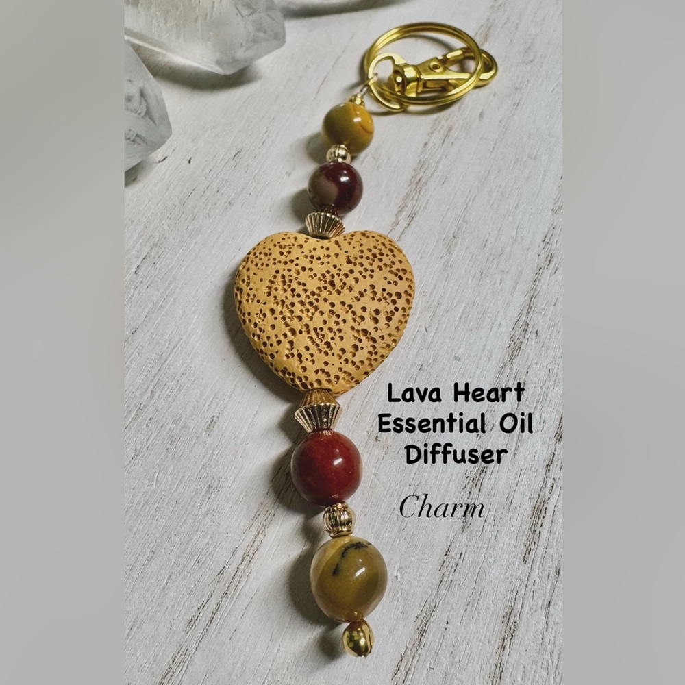 2/$40 - Lava Heart Essential Oil Diffuser Mookaite Gemstone Bag Charm/Keychain